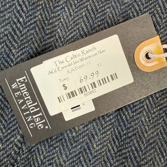 Emerald Isle Weaving Mens Navy Herringbone Wool Touch Waistcoat Vest Size XXL - Picture 4 of 10